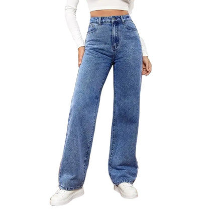 Jeans taille haute à jambe droite pour femmes, coupe décontractée et ample