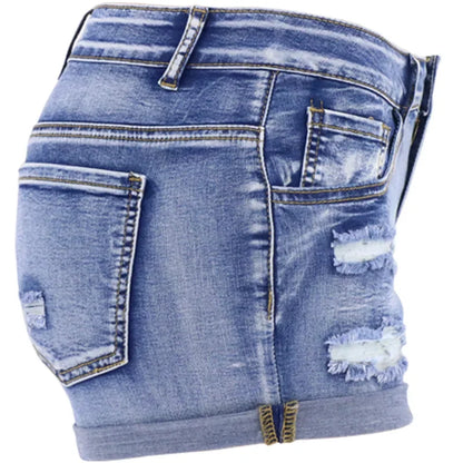 Shorts en jean déchirés pour femmes, taille haute, style plage sexy
