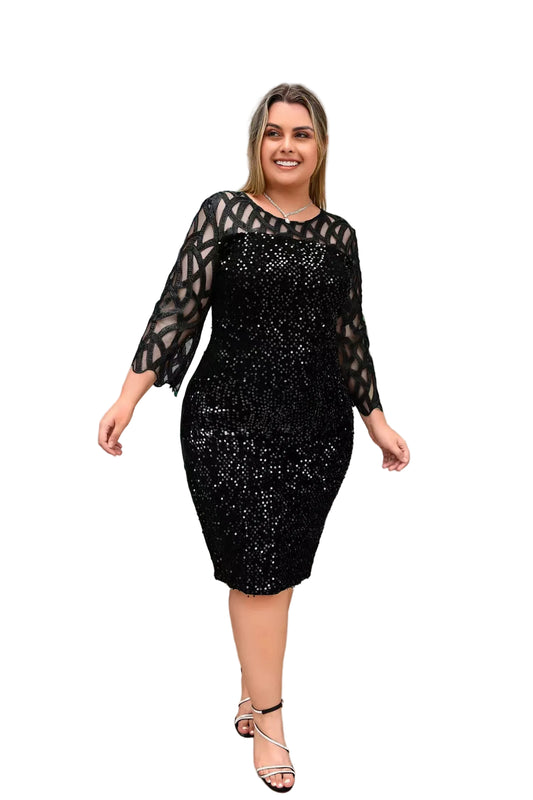 Robe grande taille à col rond avec fermeture éclair cachée