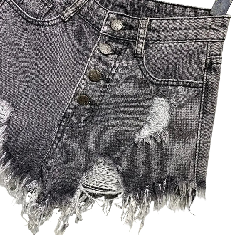 Short Jean Taille Haute Trapèze Femme – Style Coréen Ample Boutonné