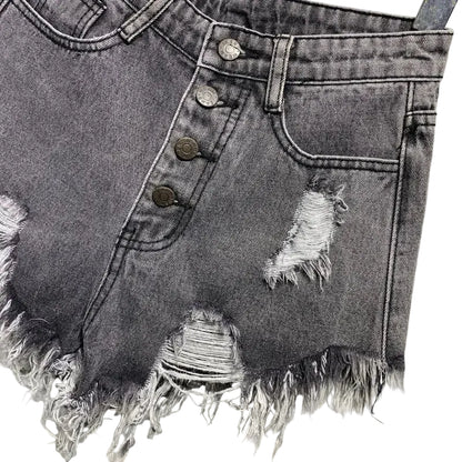 Short Jean Taille Haute Trapèze Femme – Style Coréen Ample Boutonné