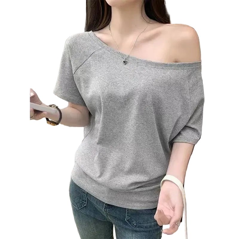 T-shirt Femme à Manches Courtes – Col Incliné Style Street Sexy