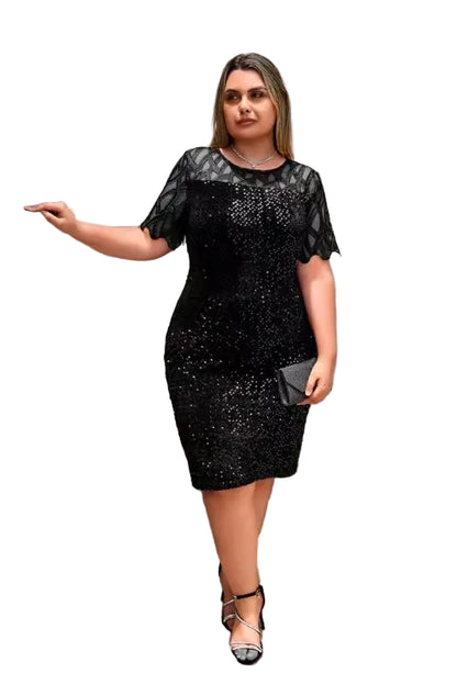 Robe grande taille à col rond avec fermeture éclair cachée