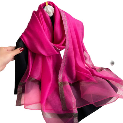 Echarpe de luxe en soie Organza élégant couleur unie
