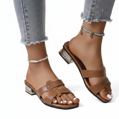 Sandales à talon épais et bout carré à brides croisées, Printemps/Été