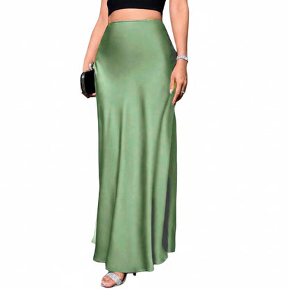 Jupe Midi Trapèze en Satin Effet Soie – Taille Haute Queue de Sirène Femme