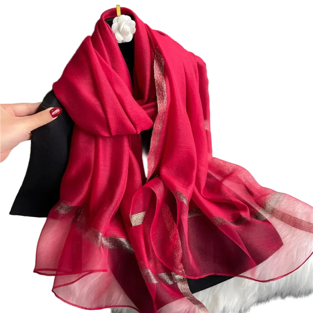 Echarpe de luxe en soie Organza élégant couleur unie