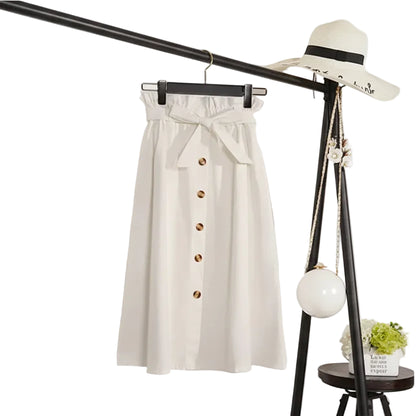 Jupe Longue Trapèze Taille Haute Boutonnée – Style Artistique Femme