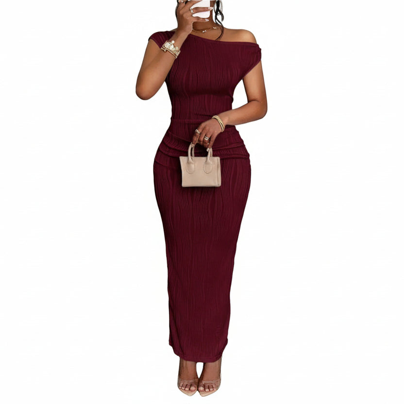 Robe Moulante Asymétrique Femme – Motif Vague d’Eau Élégante
