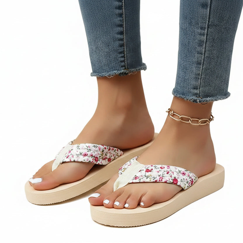 Tongs antidérapantes pour femme, style floral, sandale d'été