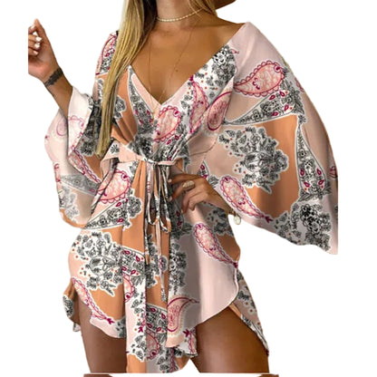 Mini Robe Bohème Fleurie Col V – Été Femme, Style Plage