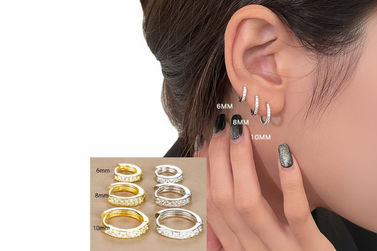 Ensemble Simple en acier inoxydable cristal petite boucle d'oreille femmes