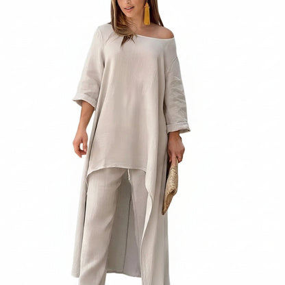 Ensemble Femme 2 Pièces – Pantalon Large et Haut Manches Longues Confort Élégant