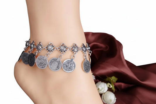 Bracelet de Cheville Bohème Rétro Argent à Pendentif