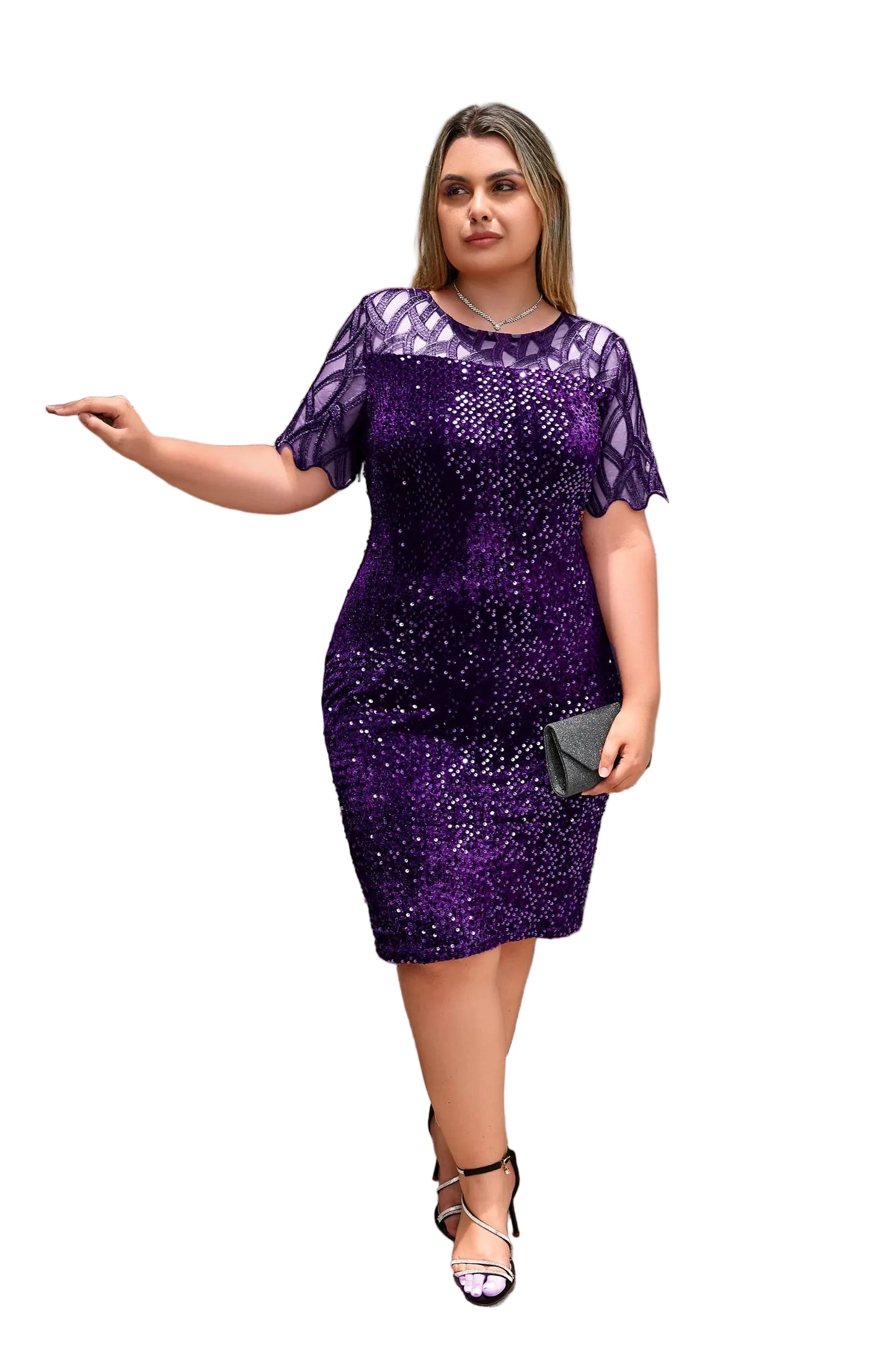 Robe grande taille à col rond avec fermeture éclair cachée