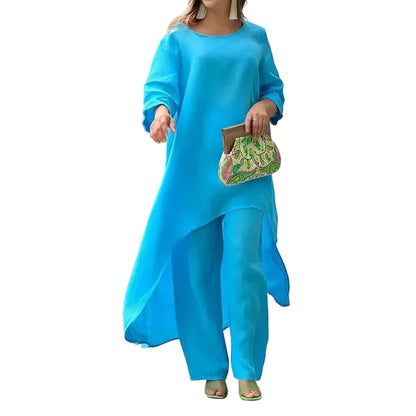 Ensemble Femme 2 Pièces – Pantalon Large et Haut Manches Longues Confort Élégant