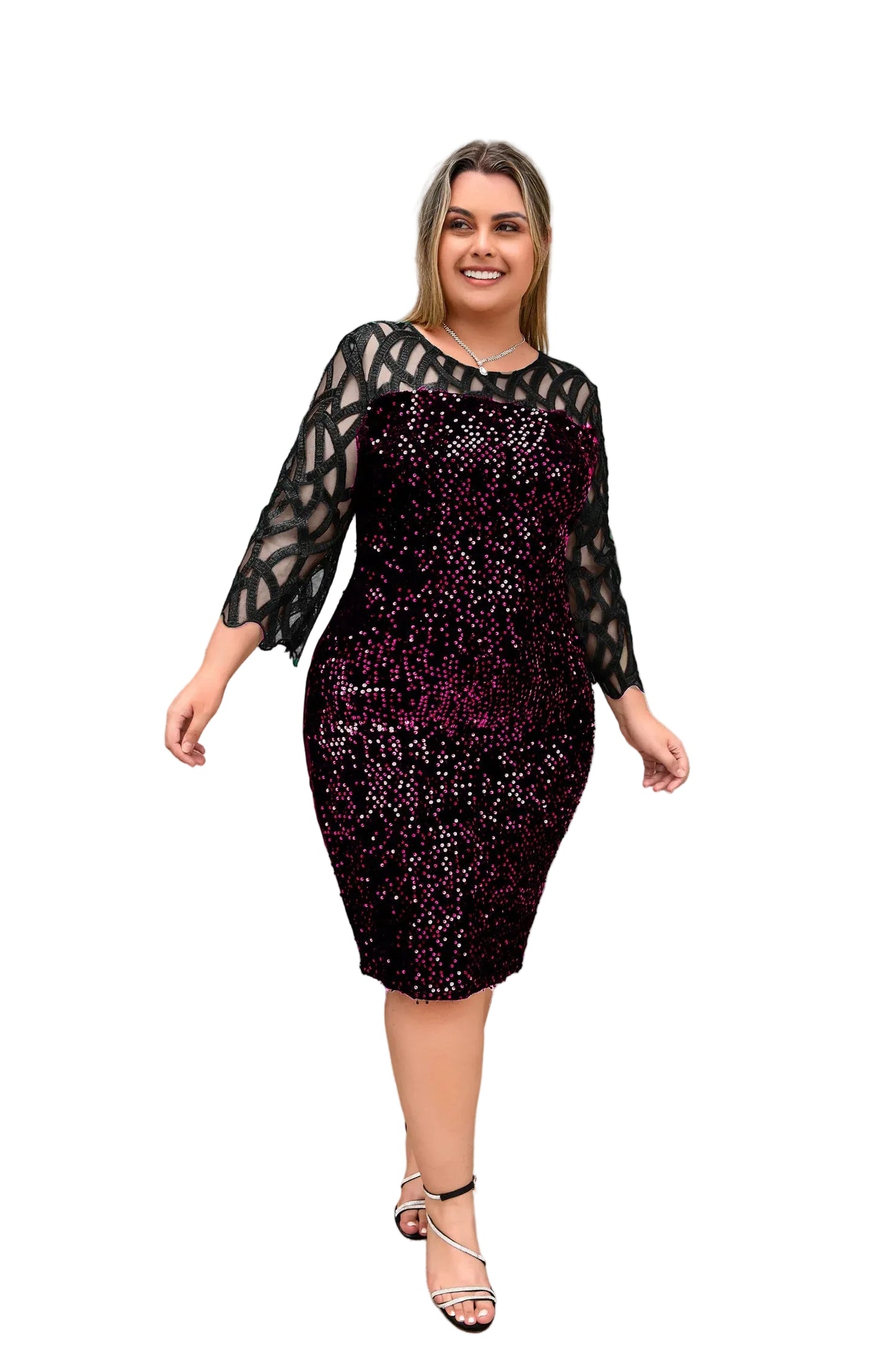 Robe grande taille à col rond avec fermeture éclair cachée
