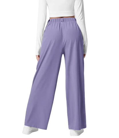 Pantalon plaid femme taille haute – coupe large effet minceur avec poches, style casual