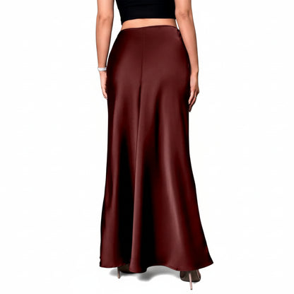 Jupe Midi Trapèze en Satin Effet Soie – Taille Haute Queue de Sirène Femme