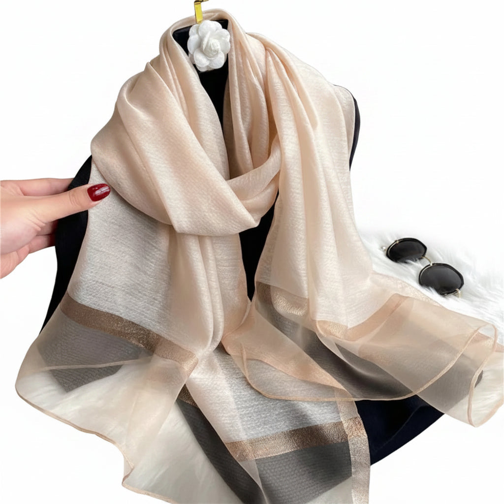 Echarpe de luxe en soie Organza élégant couleur unie