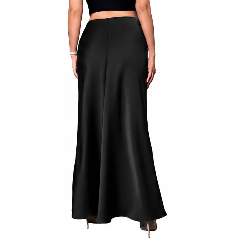 Jupe Midi Trapèze en Satin Effet Soie – Taille Haute Queue de Sirène Femme