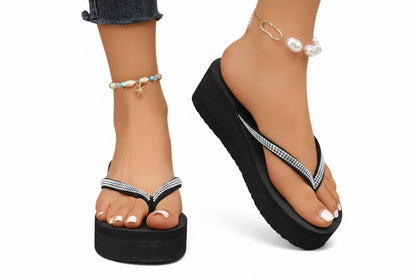 Sandales à talon compensé avec strass, sandales d'été