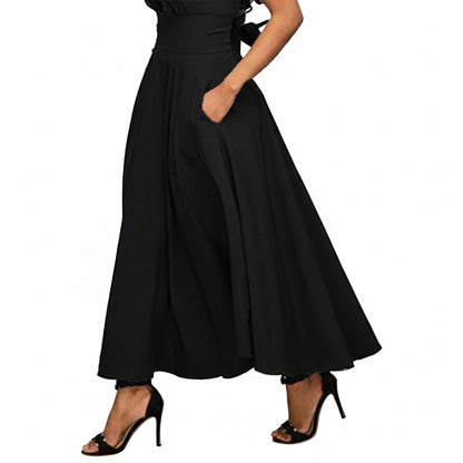 Jupe Trapèze Taille Haute Élastique Femme – Couleur Unie Élégante