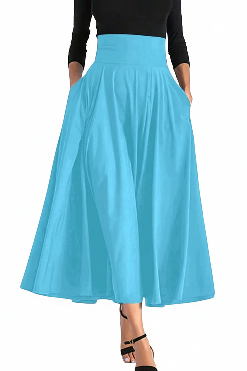 Jupe Trapèze Taille Haute Élastique Femme – Couleur Unie Élégante