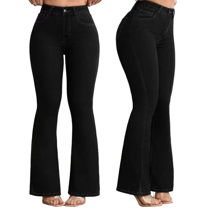 Jean taille haute amincissant élastique rehausse-fesses micro évasé pour femme