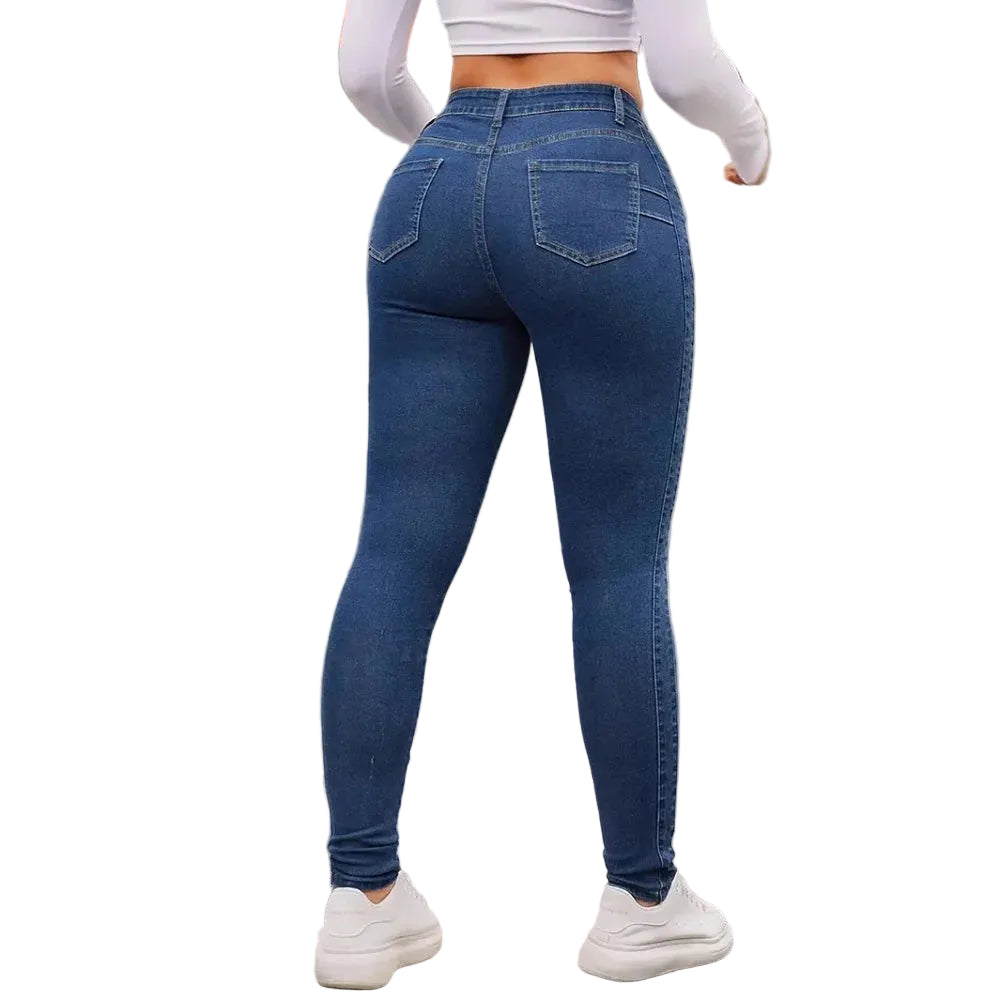 Jean crayon slim stretch taille haute pour femme, longueur complète