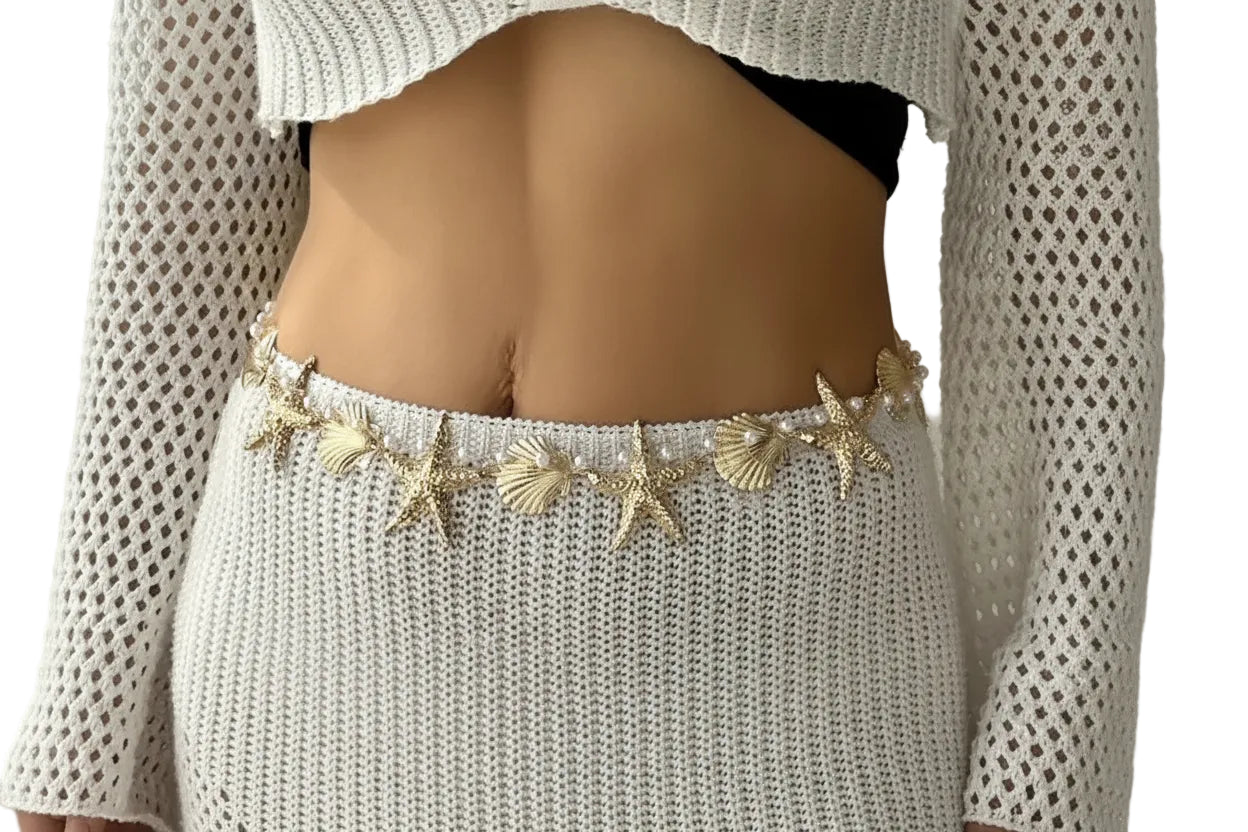 Chaîne de Taille Bohème Étoile de Mer – Coquillage & Perles Élégantes