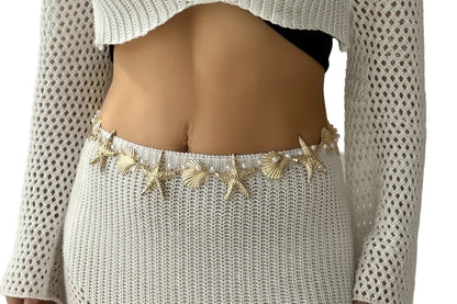Chaîne de Taille Bohème Étoile de Mer – Coquillage & Perles Élégantes
