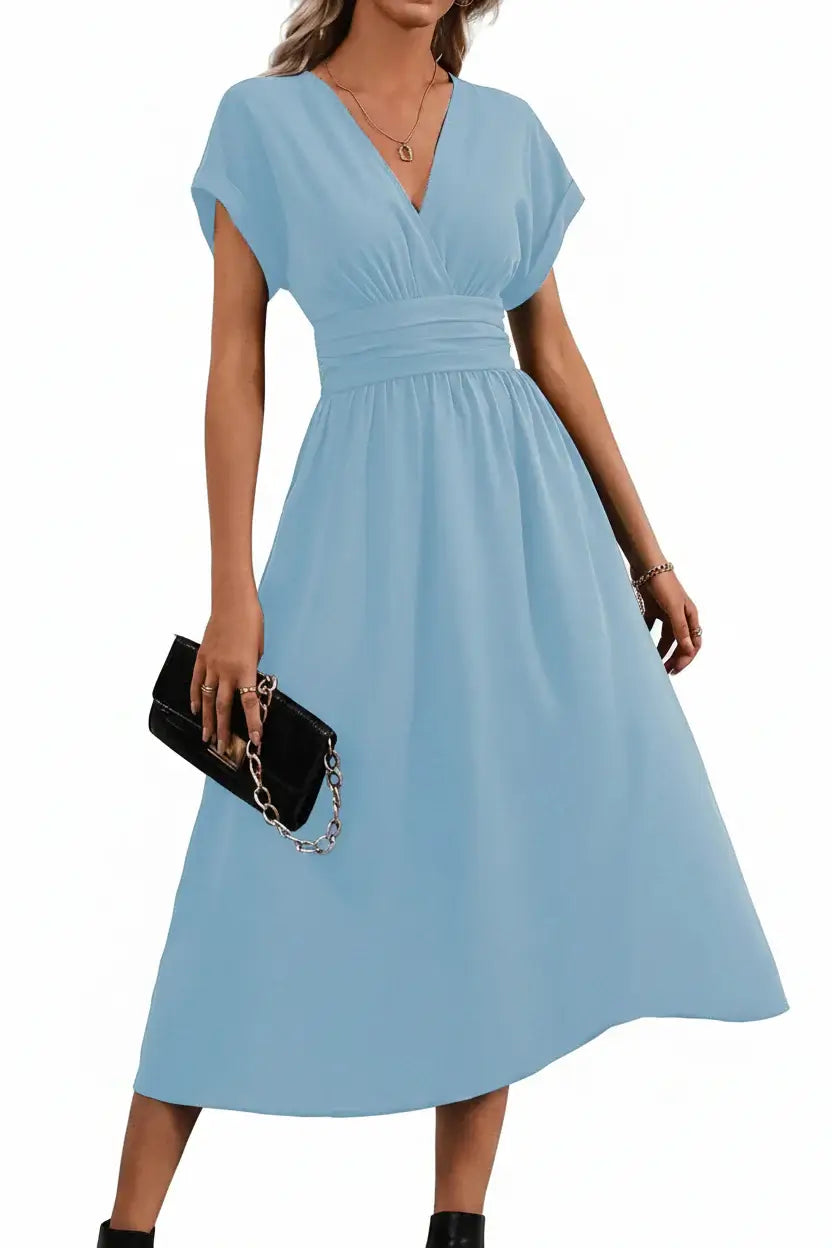 Robe Élégance Plissée Longue Manches Chauve-Souris pour Femme