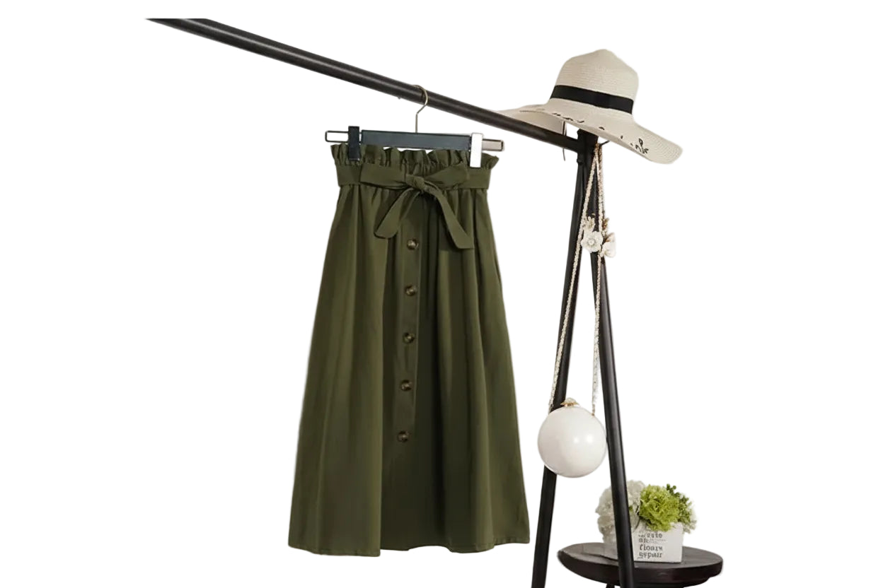 Jupe Longue Trapèze Taille Haute Boutonnée – Style Artistique Femme