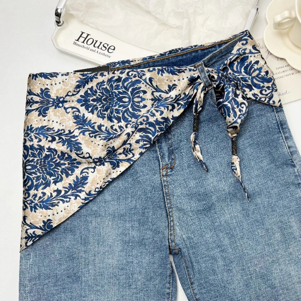 Ceinture foulard en soie cajou Floral