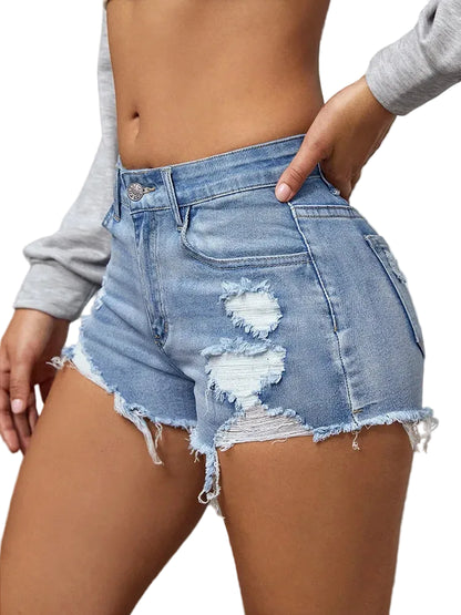 Short en jean déchiré taille haute pour femmes, coupe ample et lâche