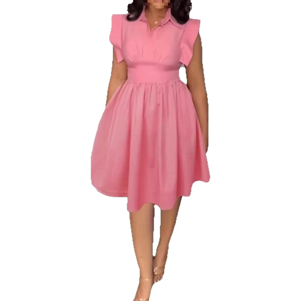Robe midi femme unie sans manches – légère et élégante printemps-été