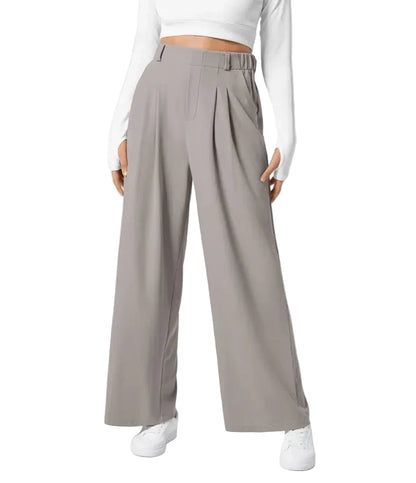 Pantalon plaid femme taille haute – coupe large effet minceur avec poches, style casual