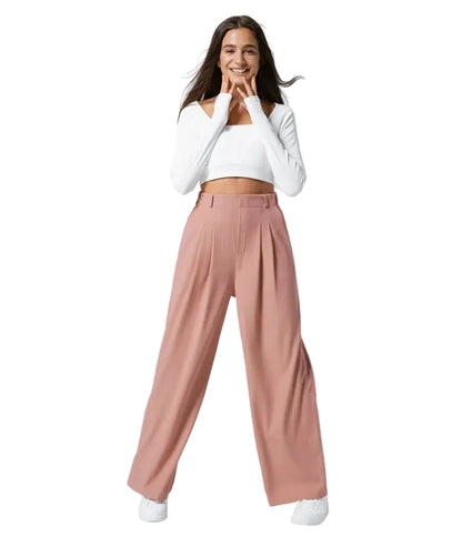 Pantalon plaid femme taille haute – coupe large effet minceur avec poches, style casual