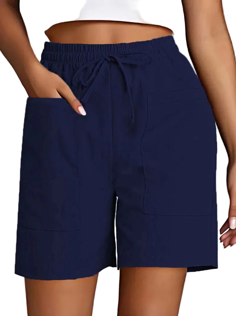 Short bermuda femme coupe ample avec poches – style décontracté couleur unie