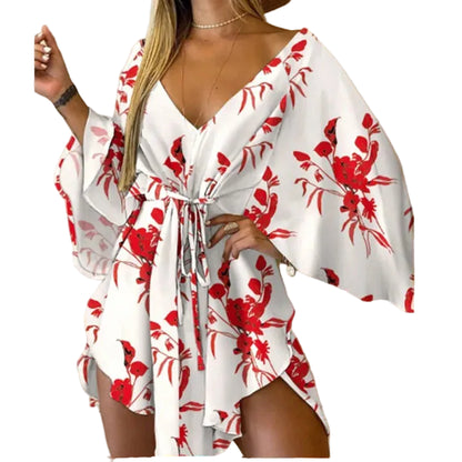 Mini Robe Bohème Fleurie Col V – Été Femme, Style Plage