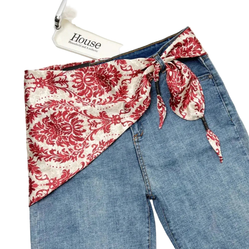 Ceinture foulard en soie cajou Floral