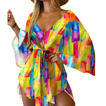 Mini Robe Bohème Fleurie Col V – Été Femme, Style Plage