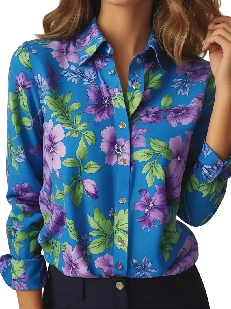 Chemise florale à manches longues pour femme – coupe slim sexy