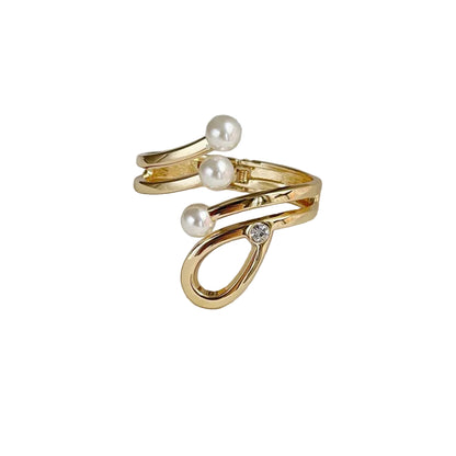 Bracelet Manchette Luxe – Métal doré & perles