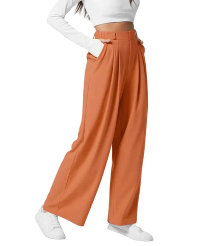 Pantalon plaid femme taille haute – coupe large effet minceur avec poches, style casual