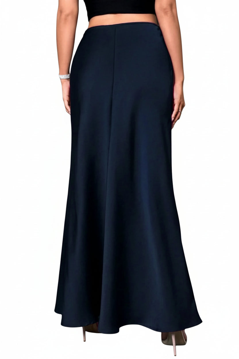 Jupe Midi Trapèze en Satin Effet Soie – Taille Haute Queue de Sirène Femme