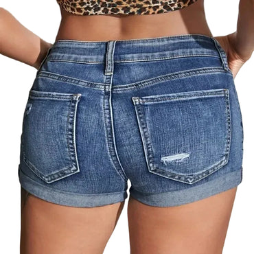 Shorts en jean déchirés pour femmes, taille haute, style plage sexy
