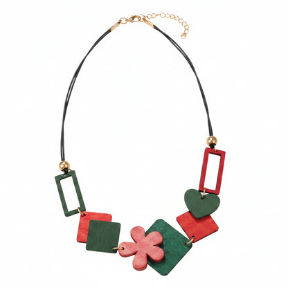 Collier Bohème Nature – Pendentif cœur bois & fleur ethnique