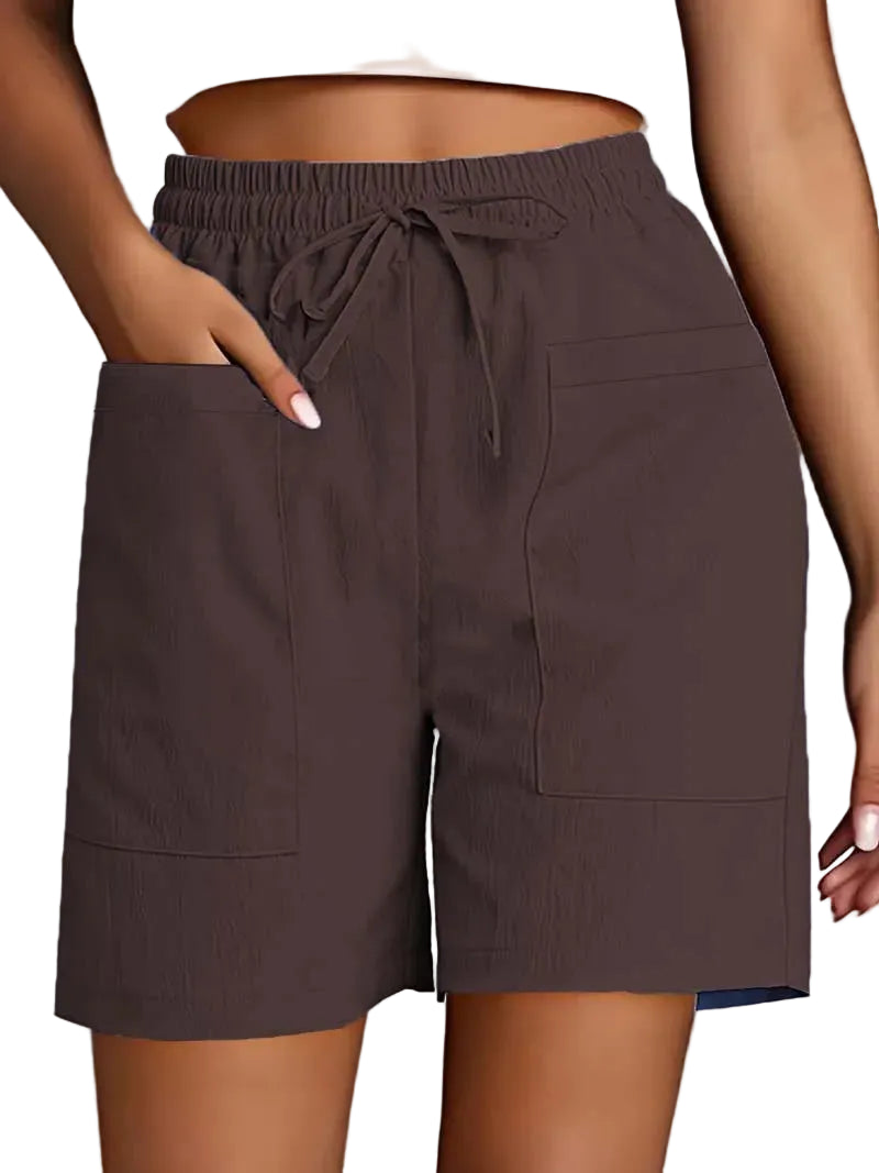 Short bermuda femme coupe ample avec poches – style décontracté couleur unie